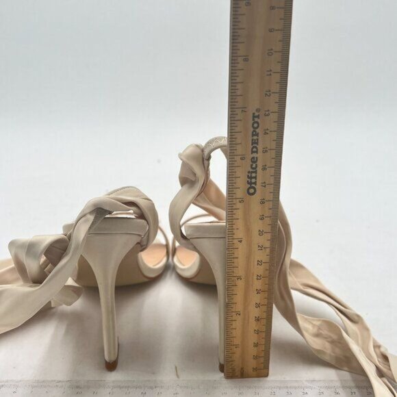 Milooey White Open Toe Strappy Sandal Lace Up Block High Heels Ankle Strap Shoes - Picture 5 of 8